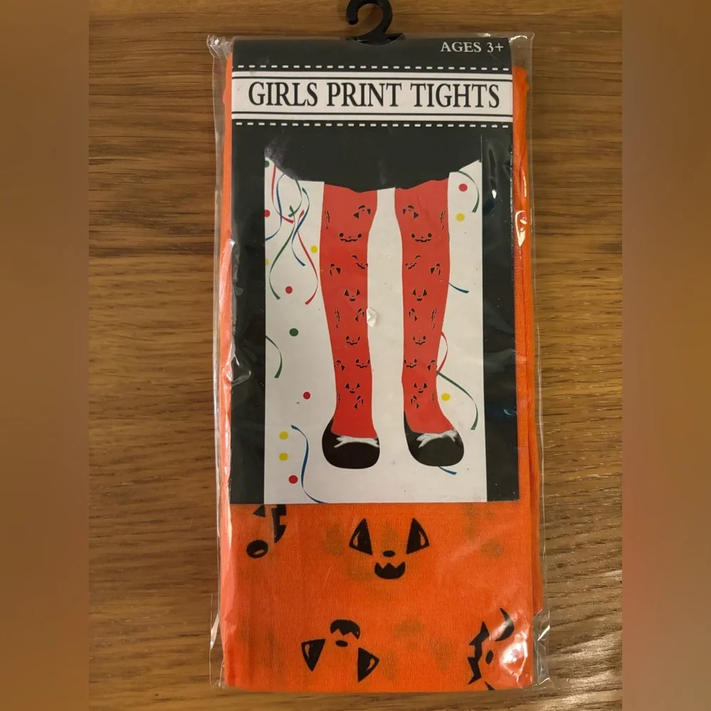 Halloween Pumpkin Orange and Black Print Tights New Size 3+